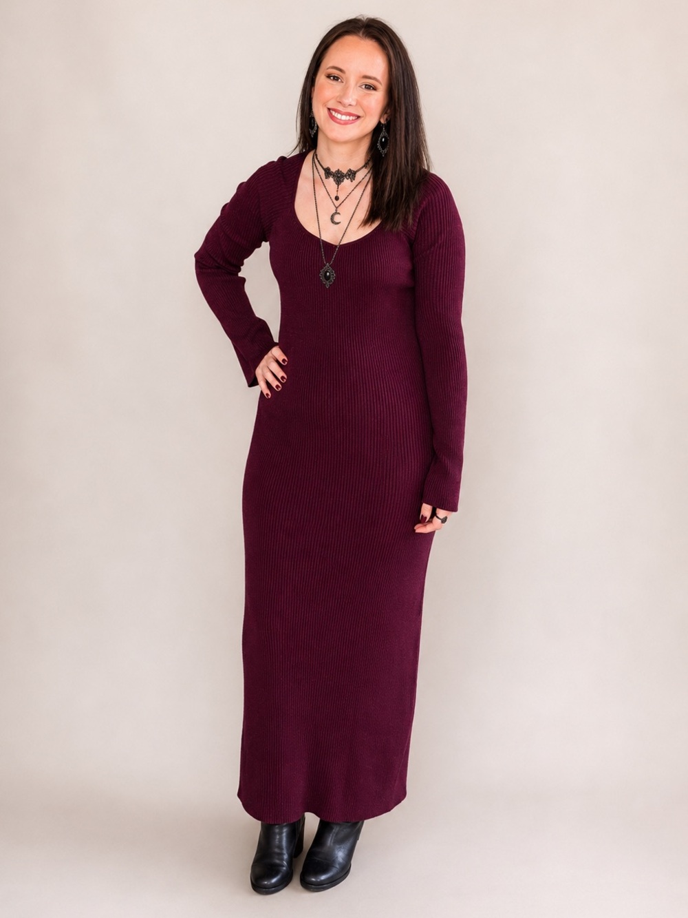 Baltic Born Burgundy Ribbed Maxi Dress